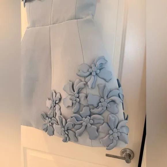 NWOT BRONX AND BANCO Emma Powder Blue Floral Mini Dress, Wedding Guest dress - Picture 7 of 11